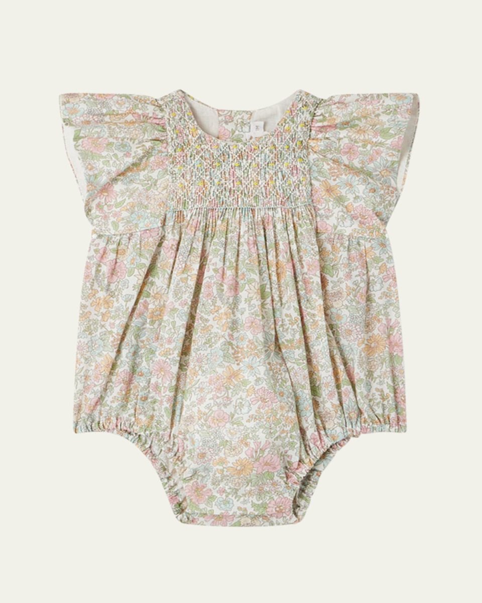 Girl's Floral Cotton Romper, Size 3M-18